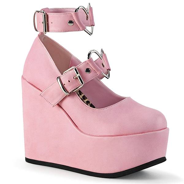 Demonia Women's Poison-99-2 Wedge Platform Mary Janes - Baby Pink Vegan Leather D9342-61US Clearance